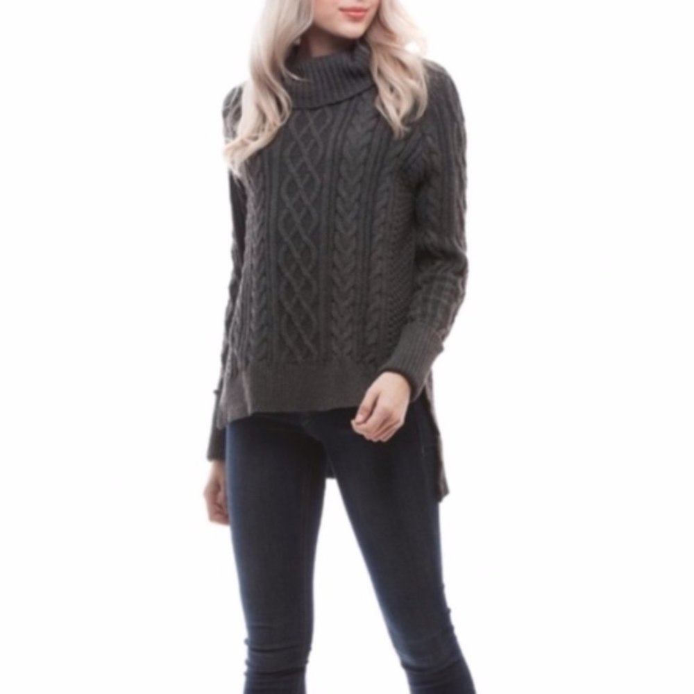 NWT Dark Gray Cable Knit Turtleneck Sweater - Picture 3 of 3